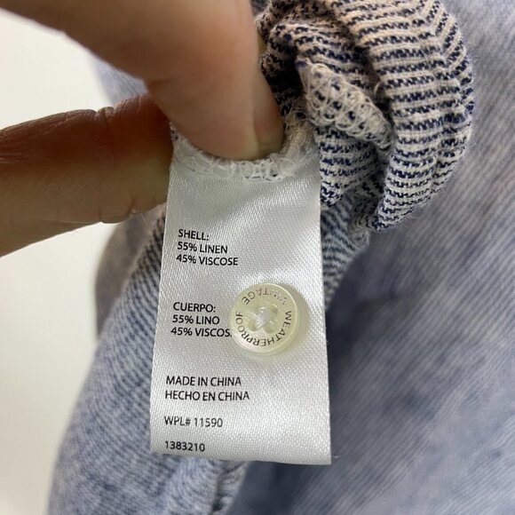 Weatherpoof Tie Front Washable Linen Nautical Shirt in Blue Pinstripe - Picture 7 of 8